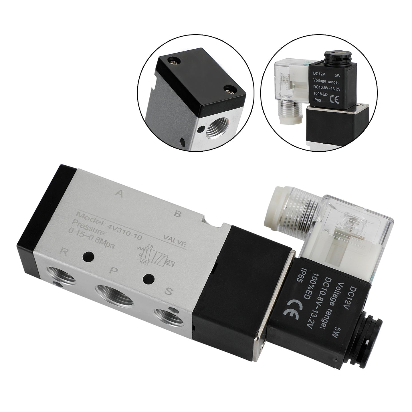 Pneumatic Electric Solenoid Air Valve 4V310-10 2 Position 5 Way PT 3/8", DC 12V