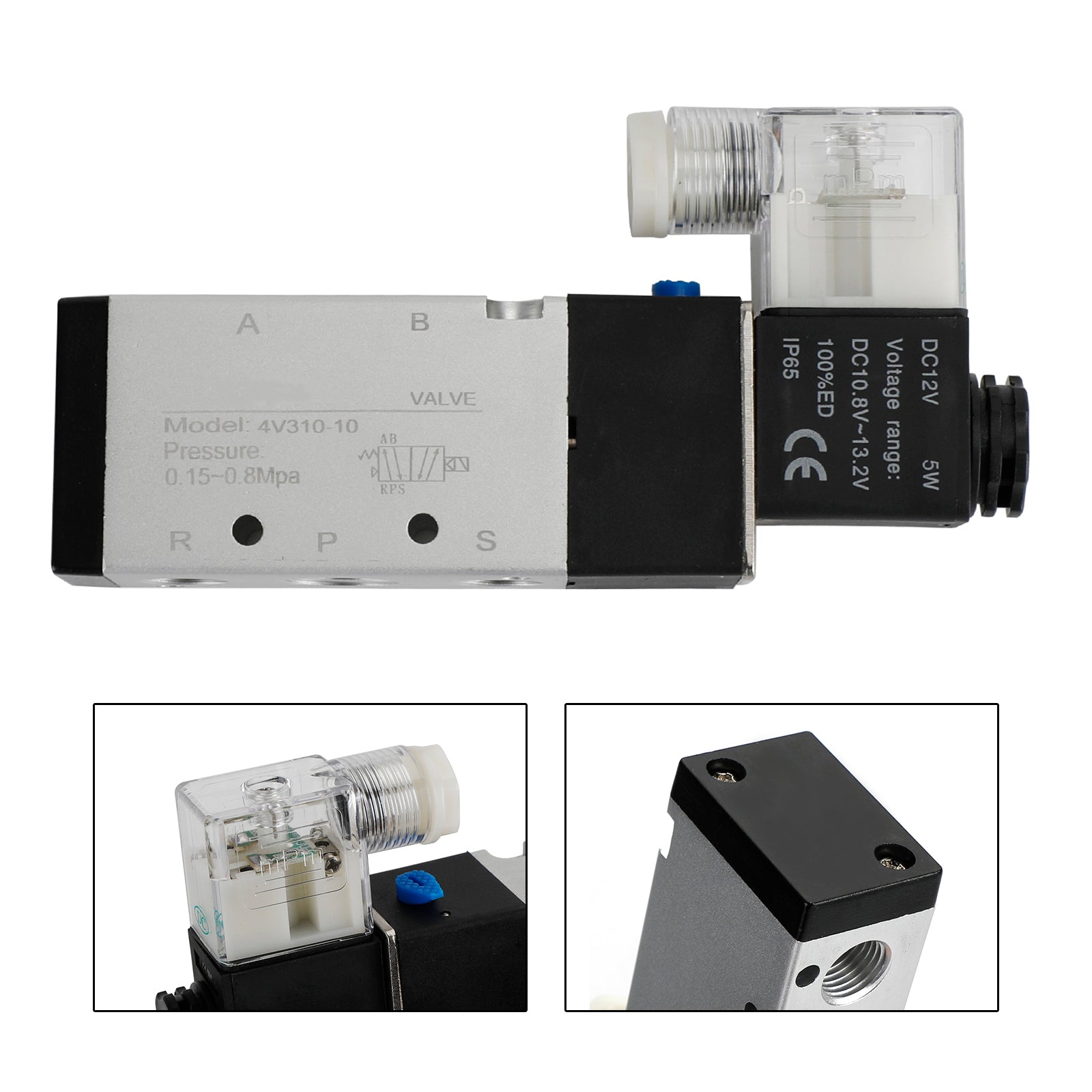 Pneumatic Electric Solenoid Air Valve 4V310-10 2 Position 5 Way PT 3/8", DC 12V