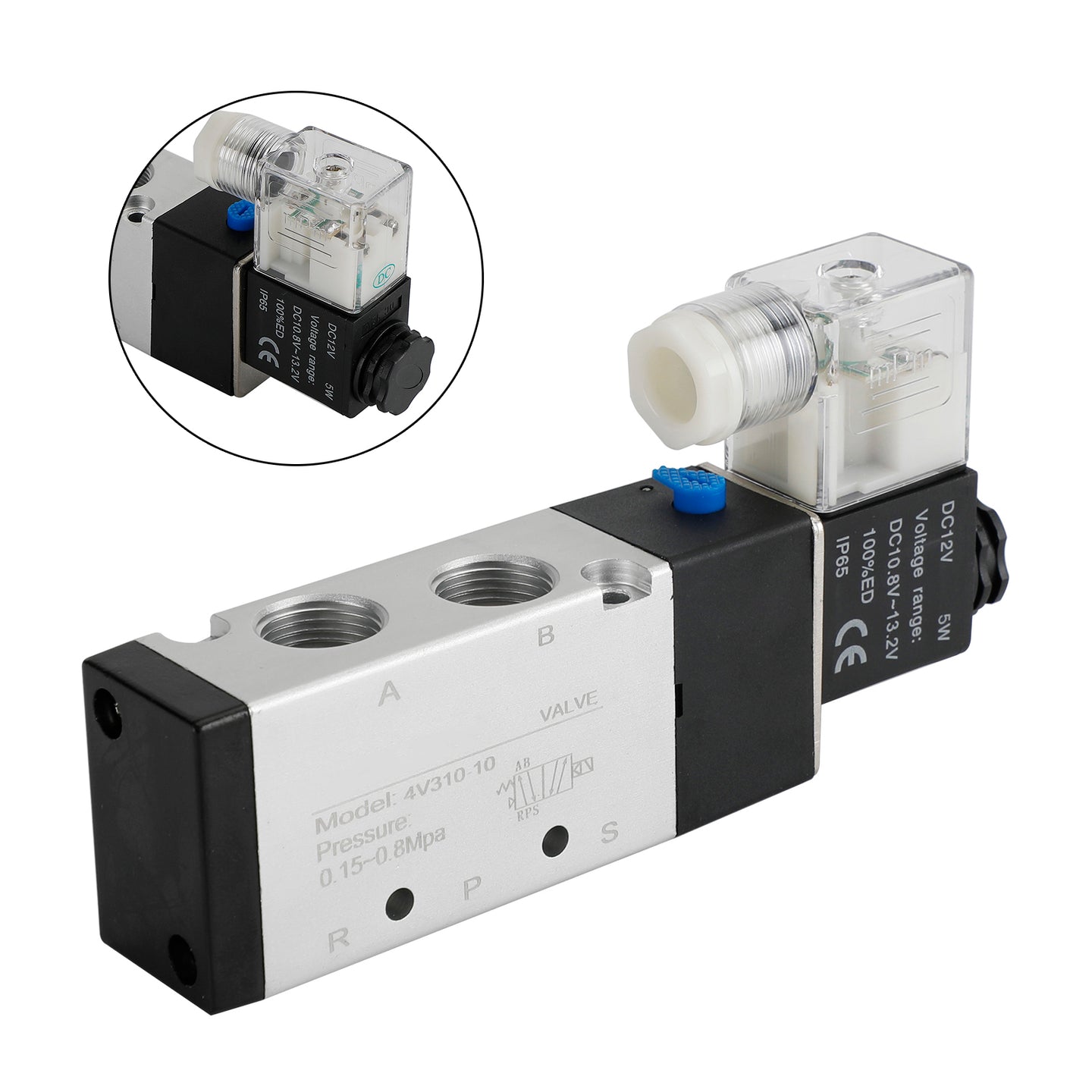 Pneumatic Electric Solenoid Air Valve 4V310-10 2 Position 5 Way PT 3/8", DC 12V