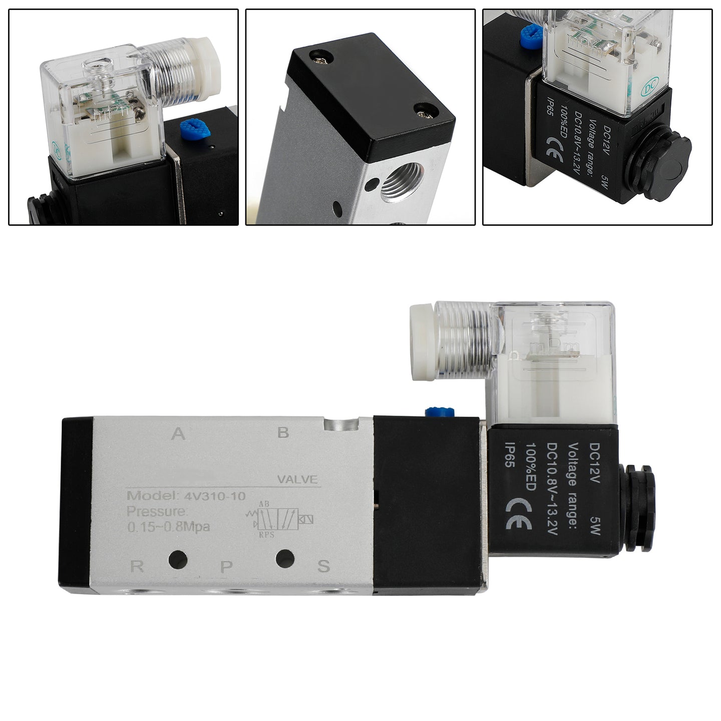 Pneumatic Electric Solenoid Air Valve 4V310-10 2 Position 5 Way PT 3/8", DC 12V