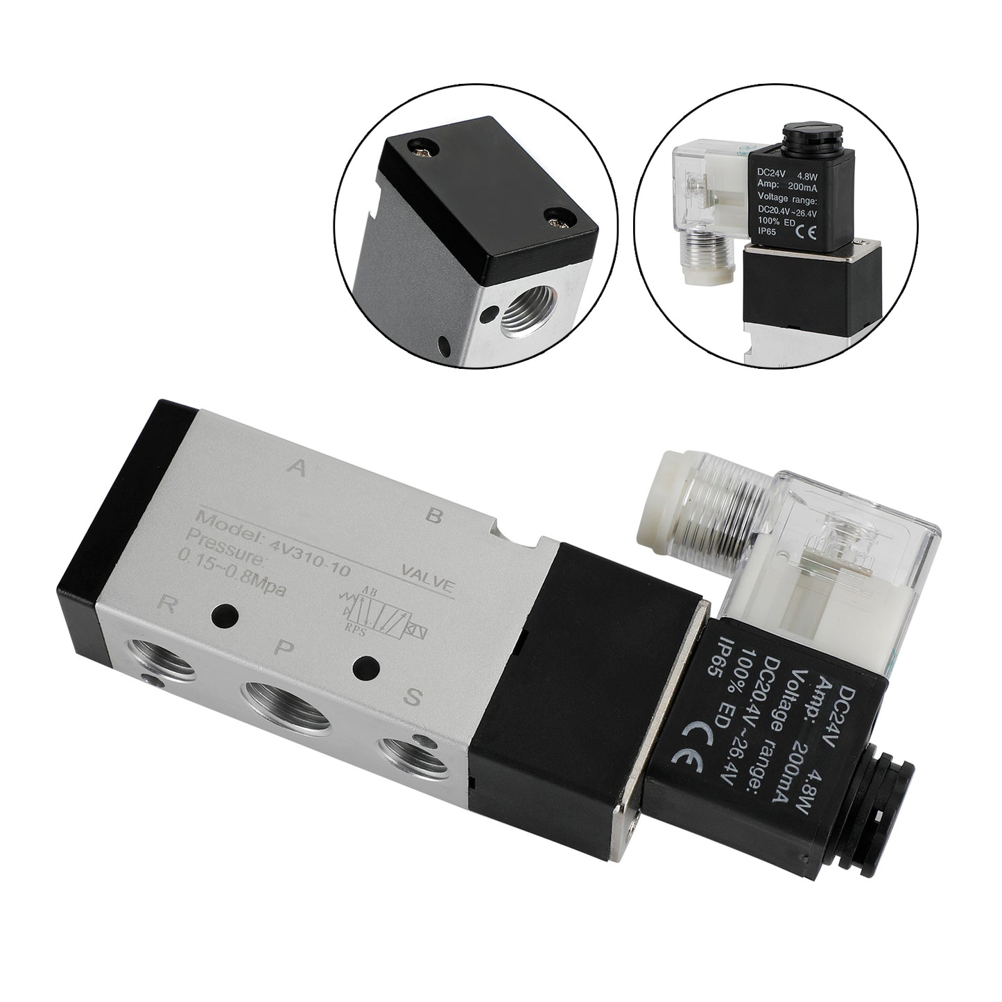 Pneumatic Electric Solenoid Air Valve 4V310-10 2 Position 5 Way PT 3/8", DC 24V