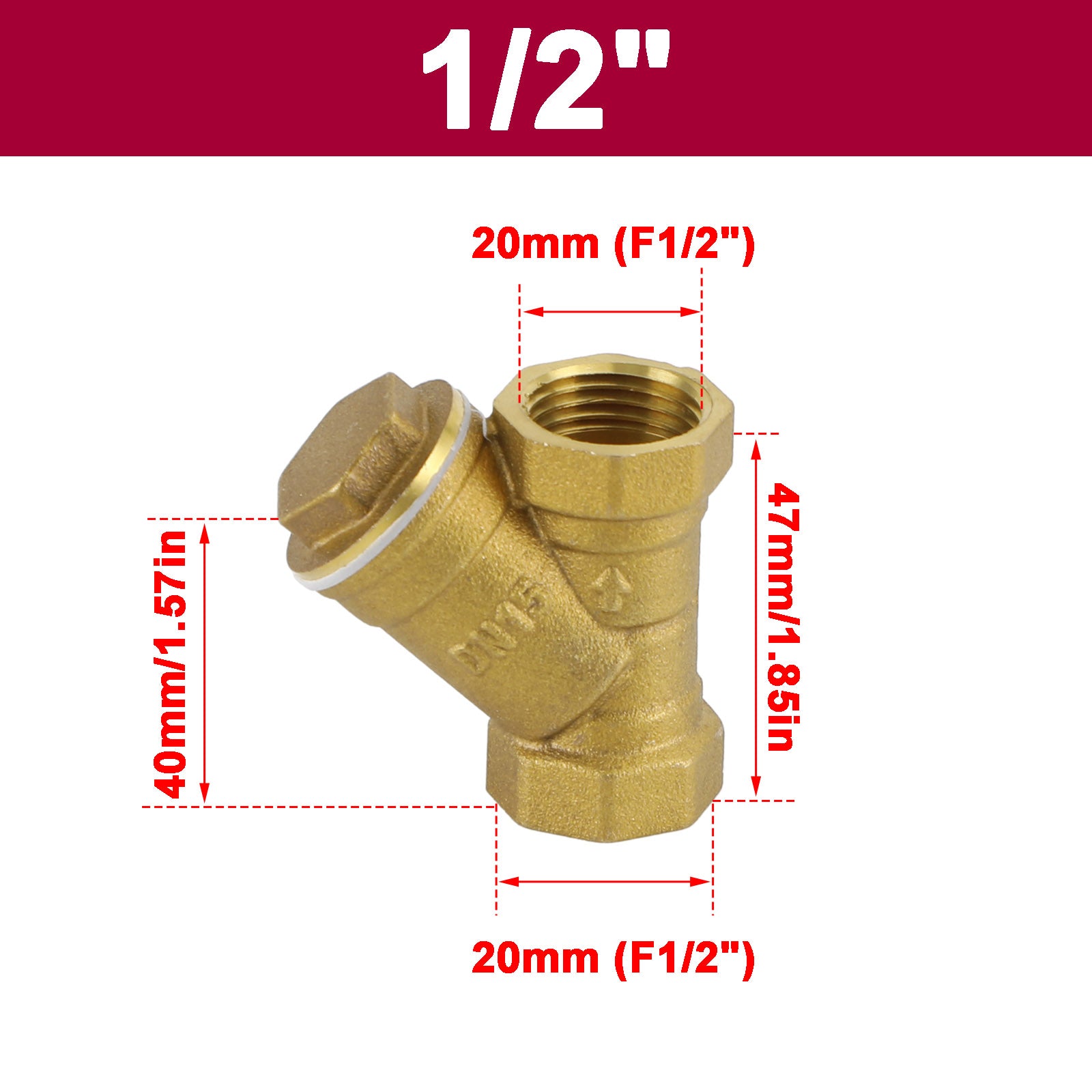 1/2"-1" NPT Thread Y Shaped Brass Strainer Filter Valve Connector For Water Oil, 1/2"