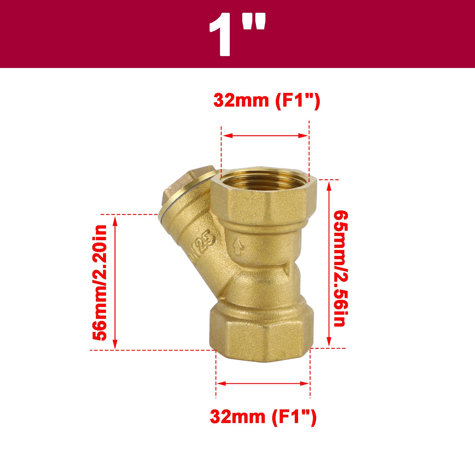 1/2" NPT Brass Y-Strainer Filter Valve, 232 PSI for Water, Gas & Oil Lines