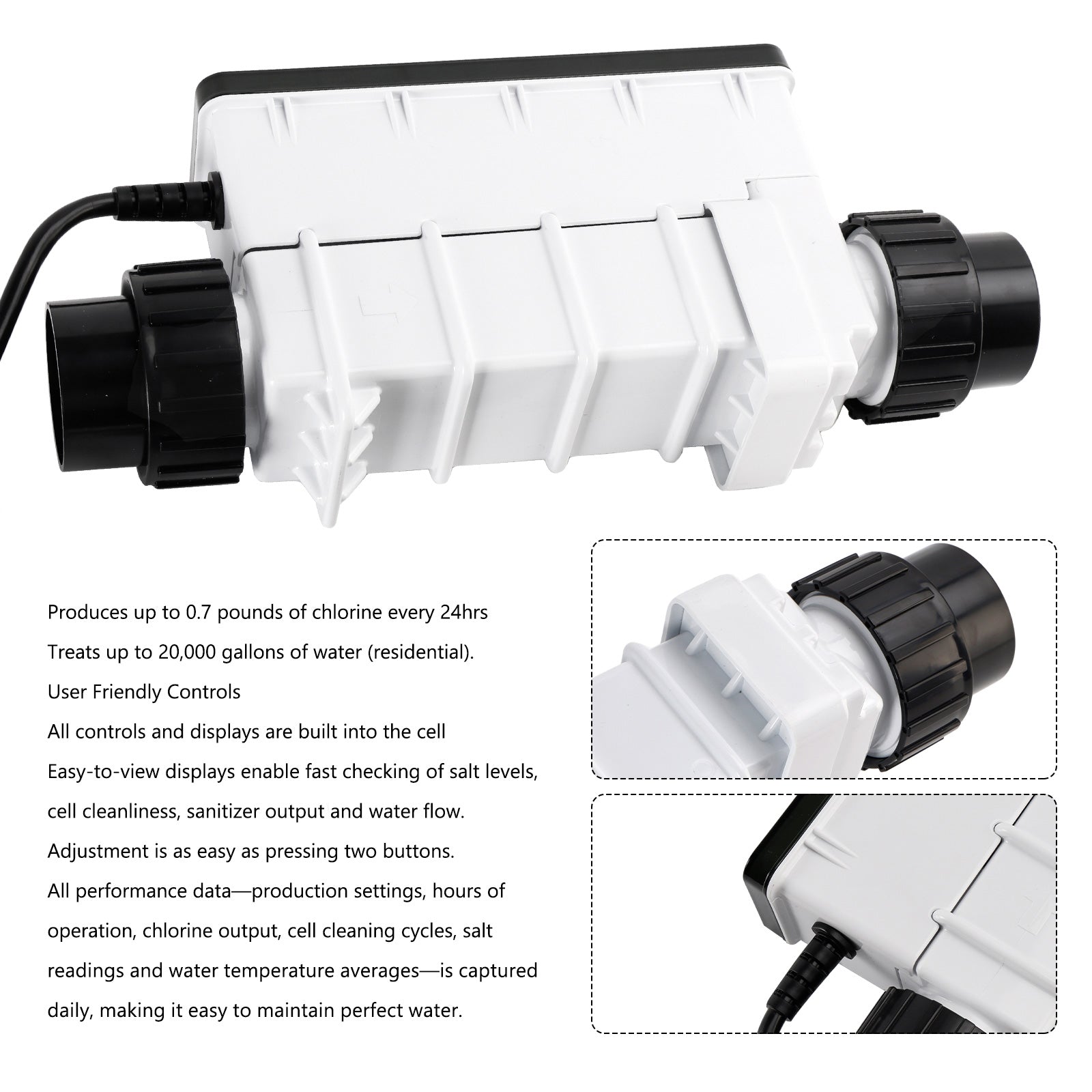 IC20 Salt Chlorine Generator System, Replacement for Pentair IntelliChlor, for Pools up to 20,000 Gallons