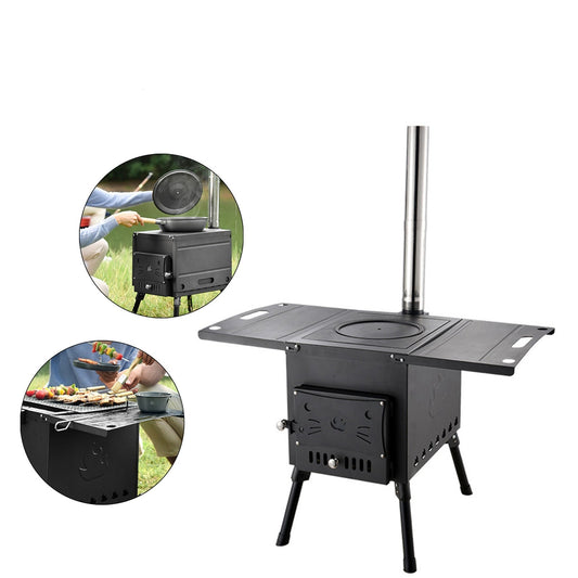 Outdoor Portable Camping Wood Stove Picnic Cook Folding Heating Wood Burning