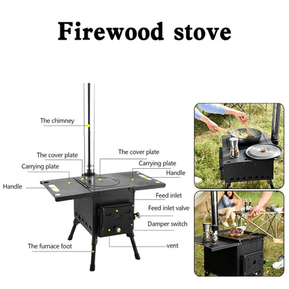 Outdoor Portable Camping Folding Wood Stove Picnic Cook Heat