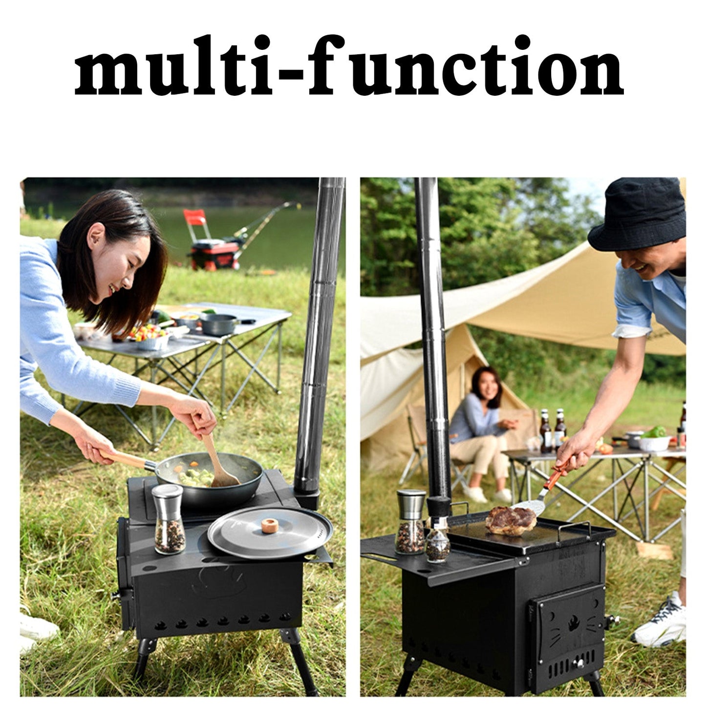 Outdoor Portable Camping Folding Wood Stove Picnic Cook Heat