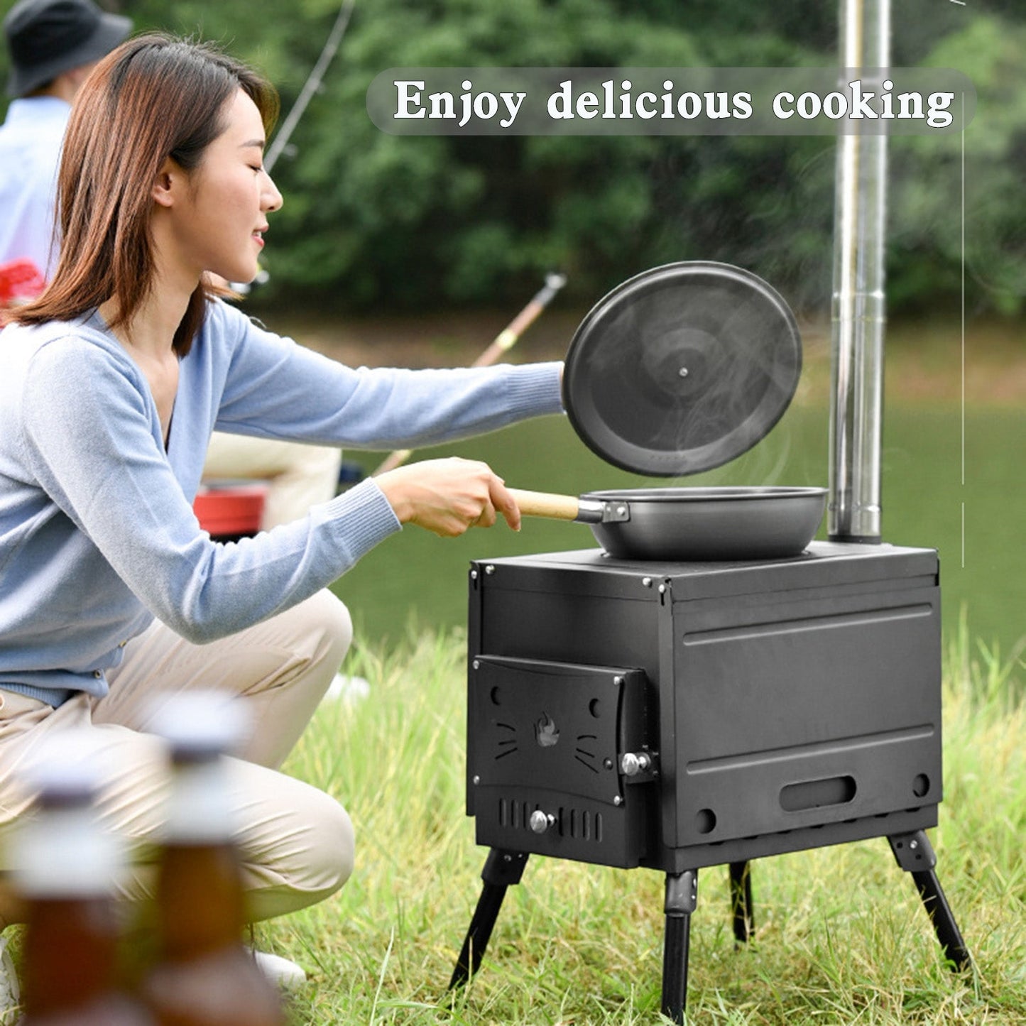 Outdoor Portable Camping Folding Wood Stove Picnic Cook Heat