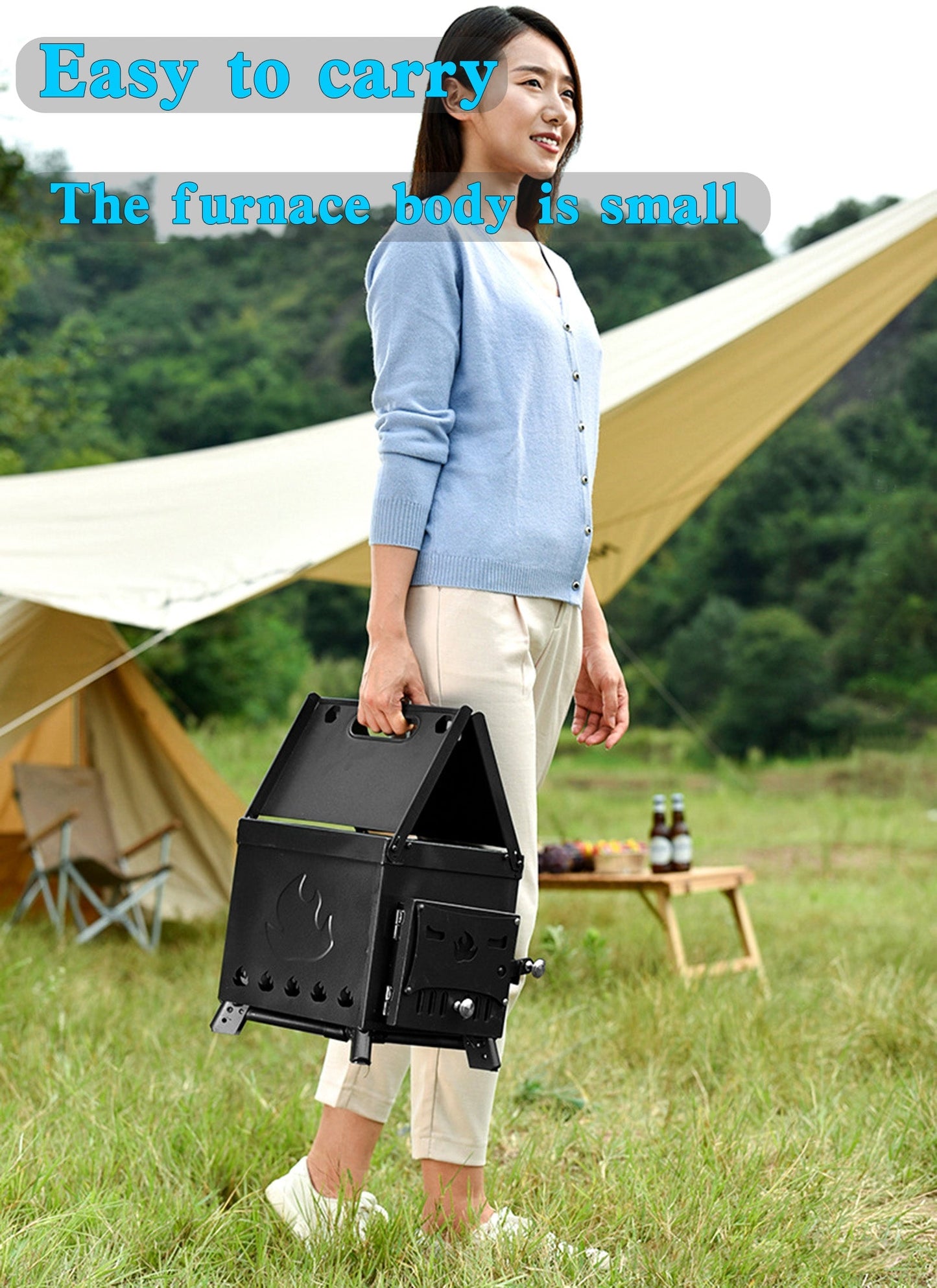 Outdoor Portable Camping Folding Wood Stove Picnic Cook Heat