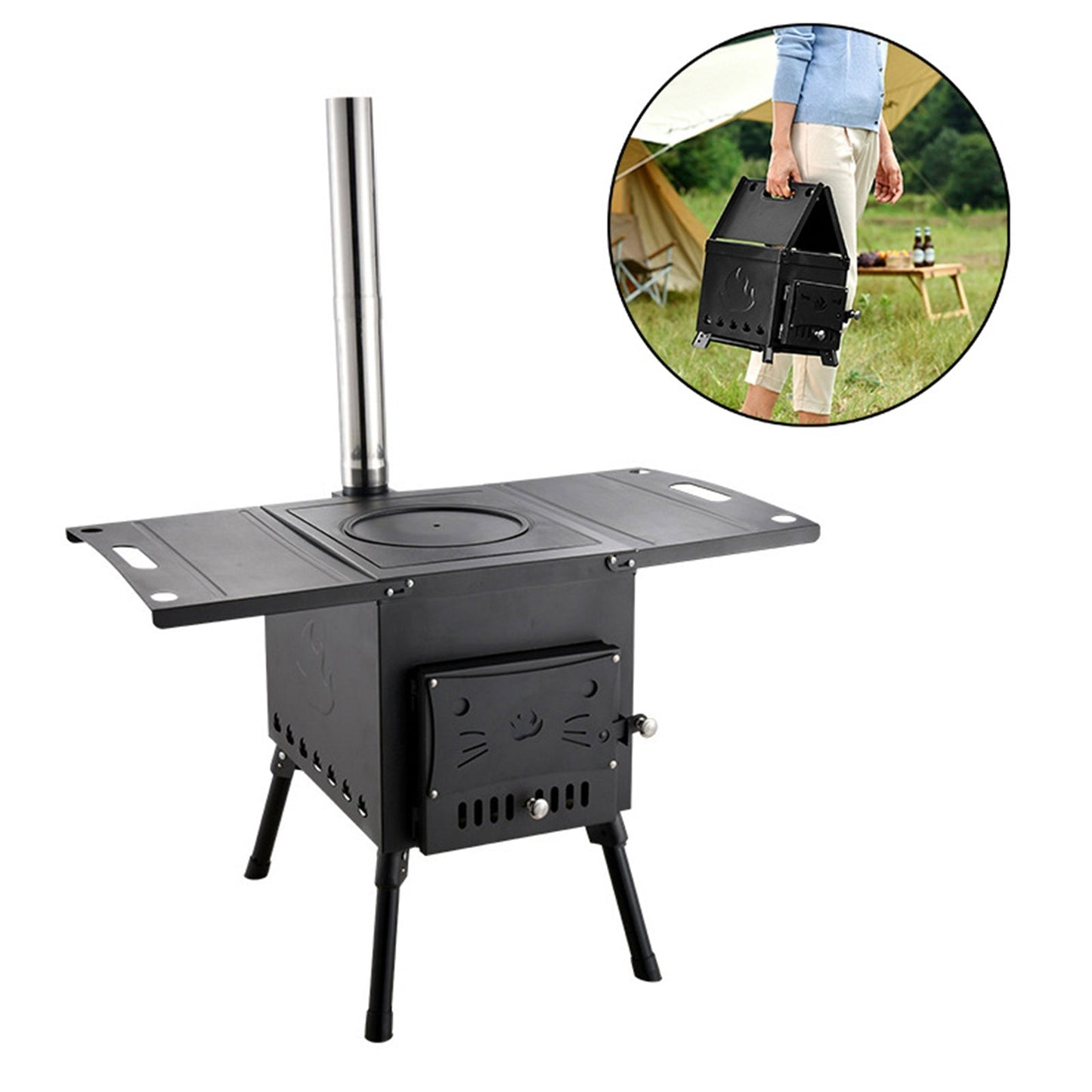 Outdoor Portable Camping Folding Wood Stove Picnic Cook Heat