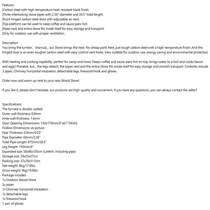 Outdoor Portable Camping Folding Wood Stove Picnic Cook Heat