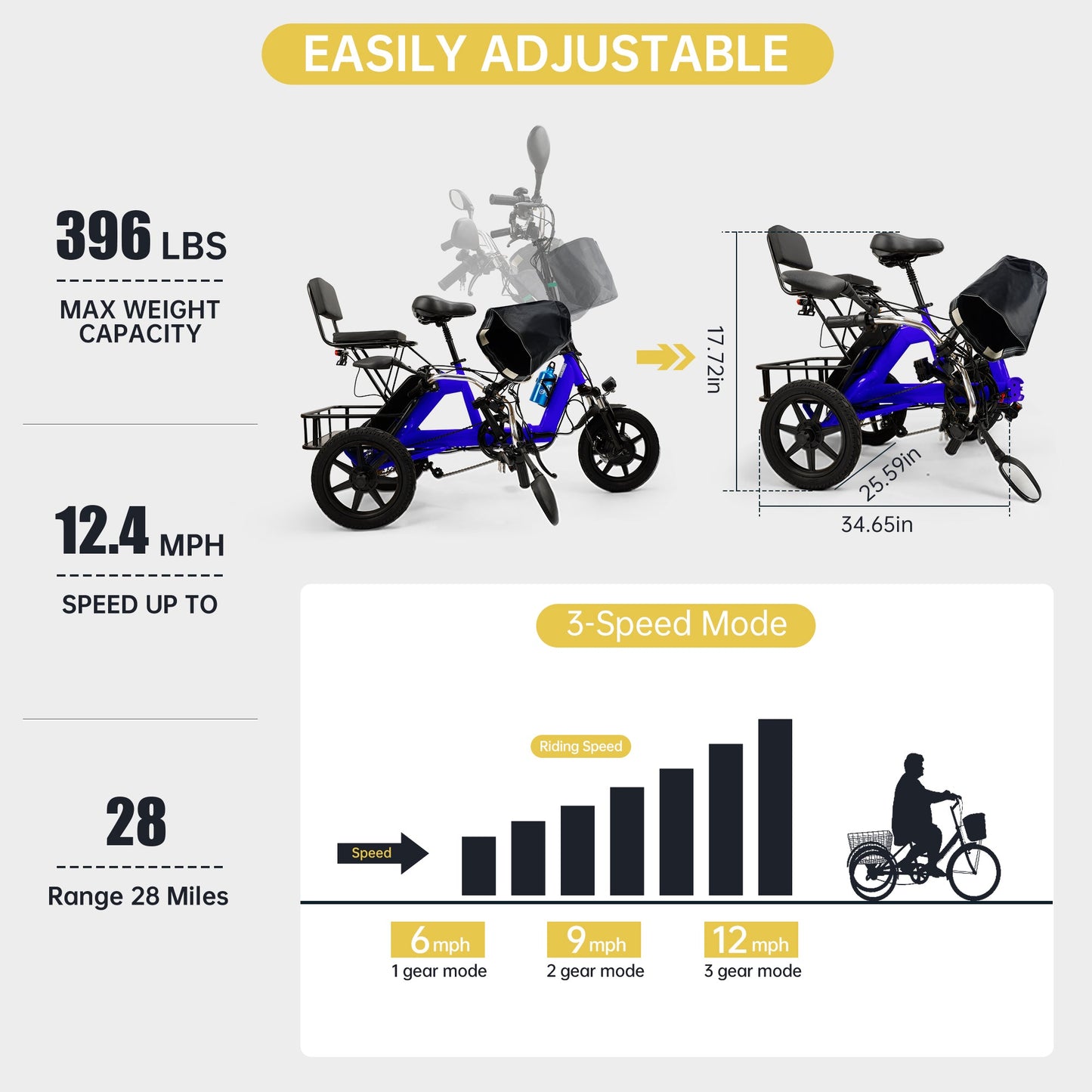 Black Foldable Electric Trike with 350W Motor & 70km Range (Copy)