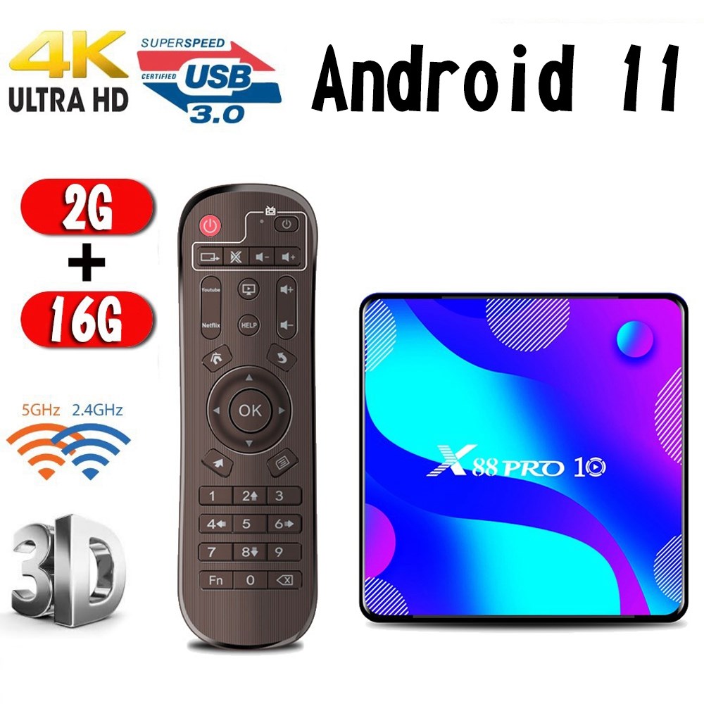 X88 Pro 10 4K Android TV Box – 16GB+2GB Media Player with WiFi, Bluetooth & RK3318 Processor