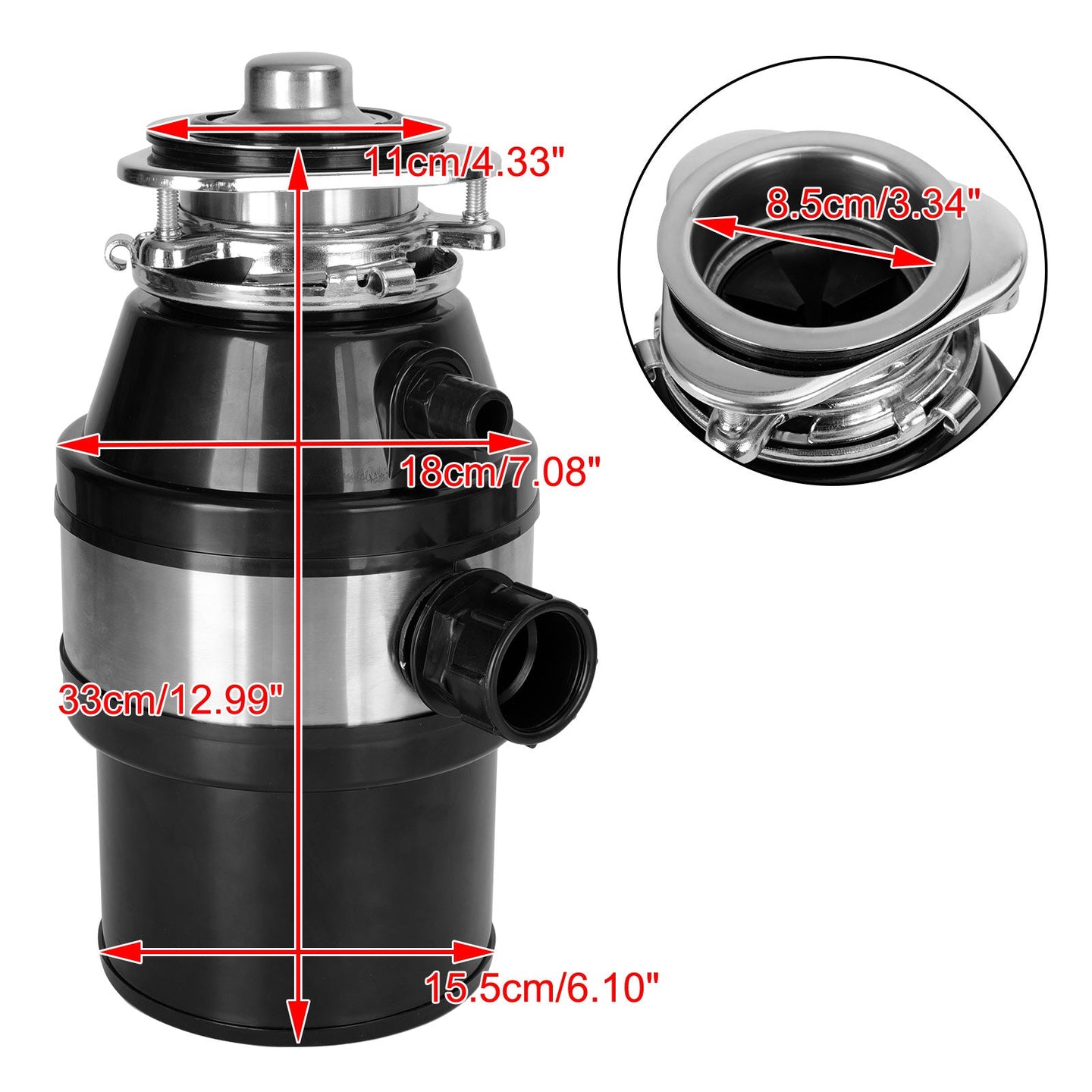 3/4 HP Continuous Feed Garbage Disposal, 2800 RPM DC Motor with Wireless Switch for Kitchen Sink Waste