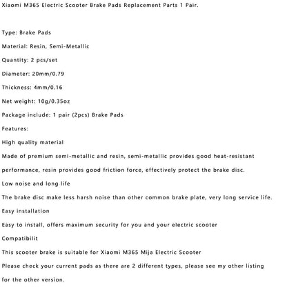 1 Pair Electric Scooter Brake Pads Replacement Parts For Xiaomi M365