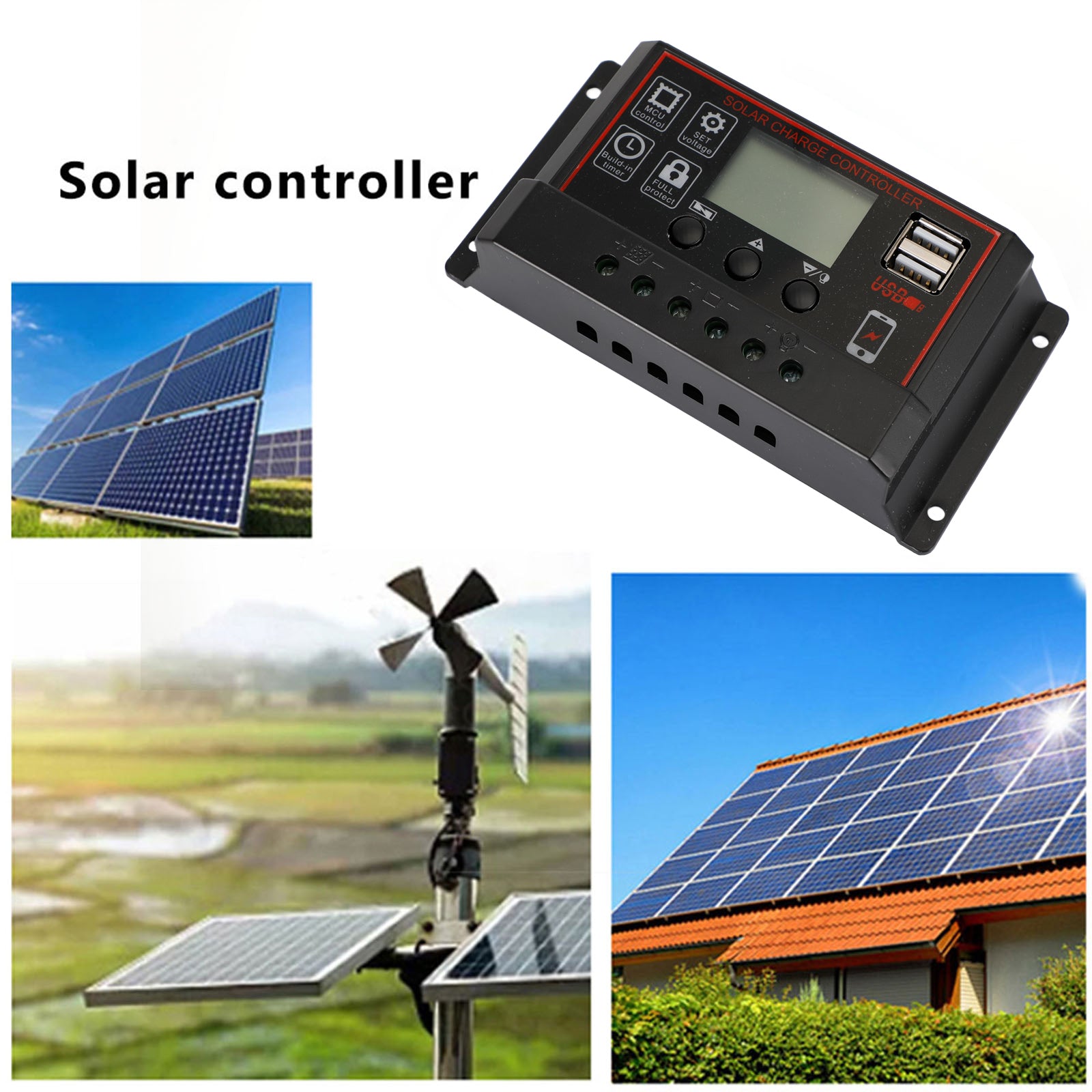 30A Solar Panel Battery Regulator Charge Controller PWM LCD Dual USB 12V/24V