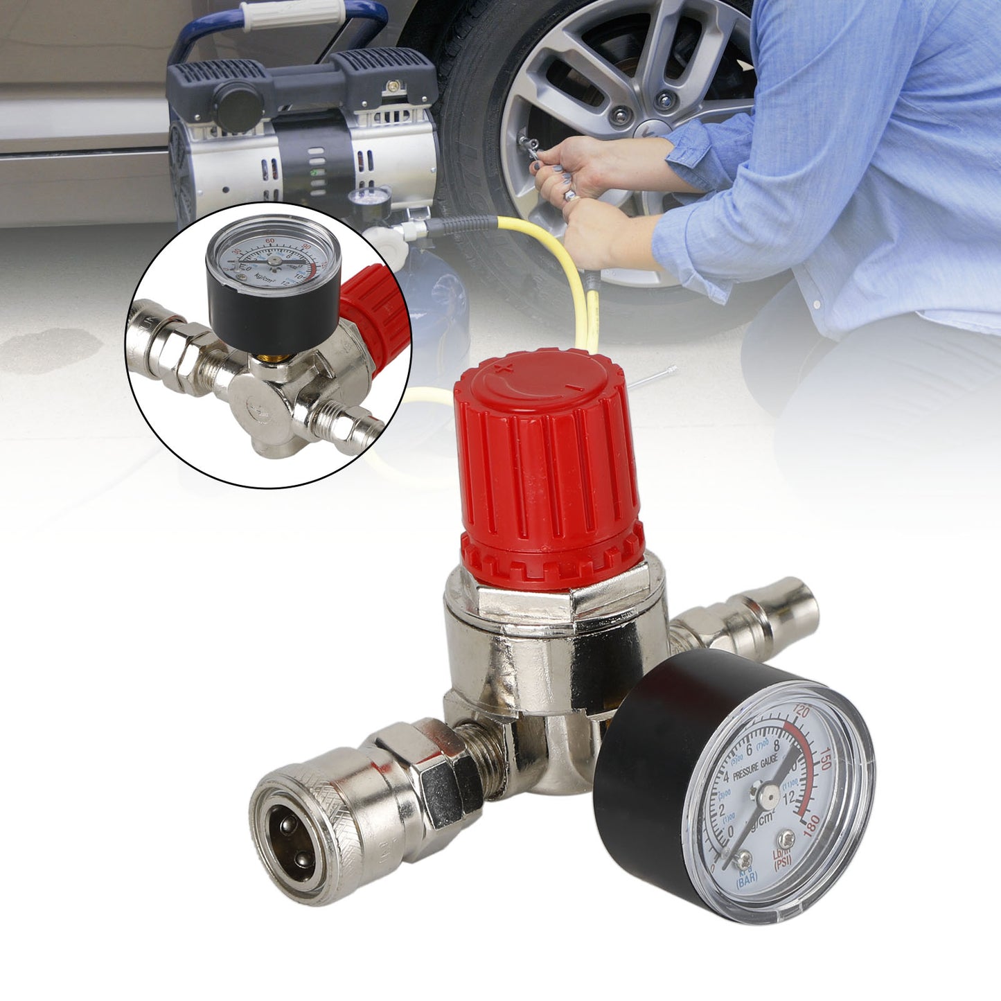 Air Compressor 1/4" Regulator Pressure Gauge Switch Valve Control 175 Psi