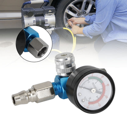 Blue Mini Air Regulator Valve Tool 1/4" Pressure Switch Gauge For Paint Gun