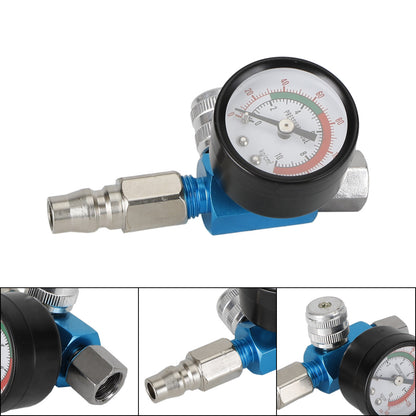 Blue Mini Air Regulator Valve Tool 1/4" Pressure Switch Gauge For Paint Gun