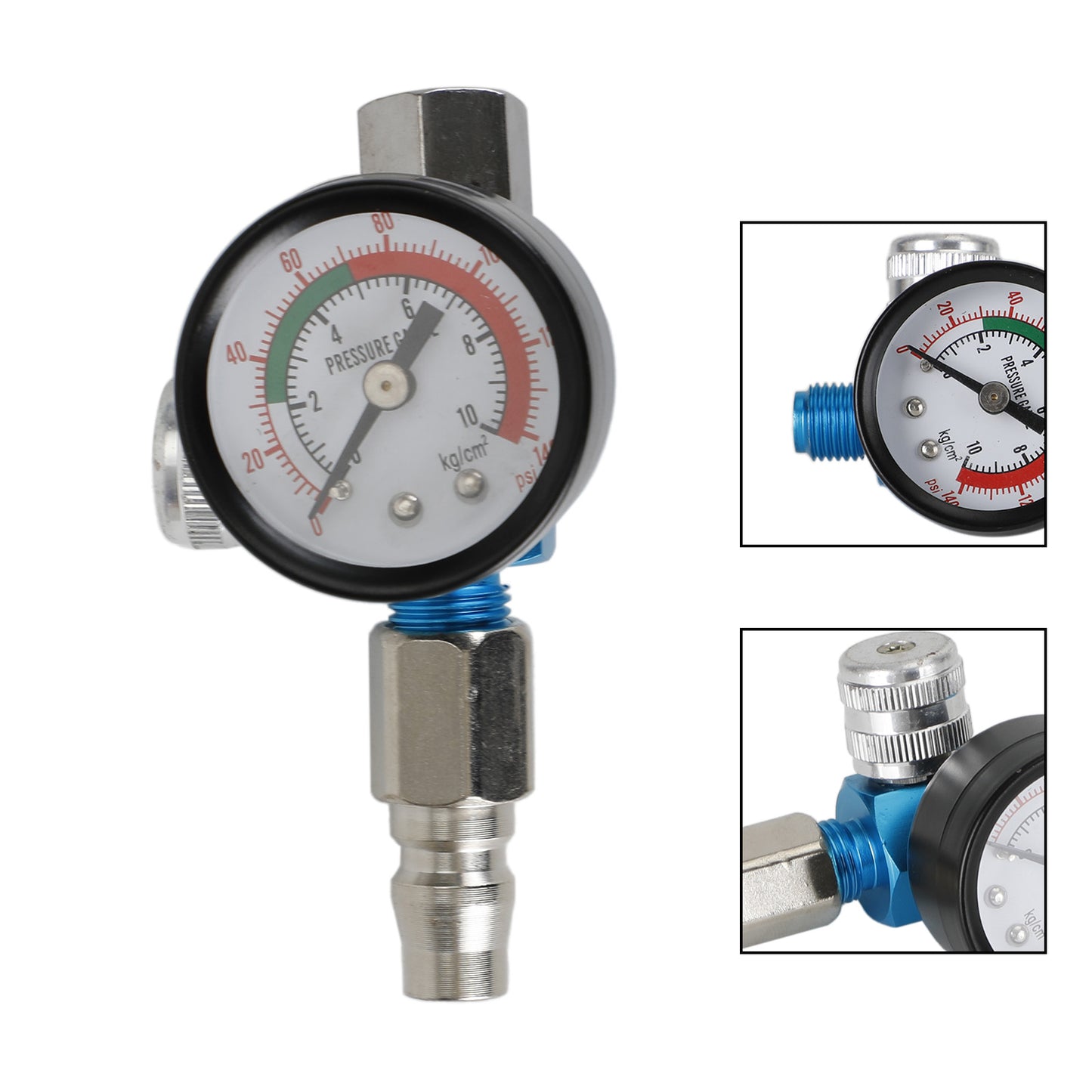Blue Mini Air Regulator Valve Tool 1/4" Pressure Switch Gauge For Paint Gun
