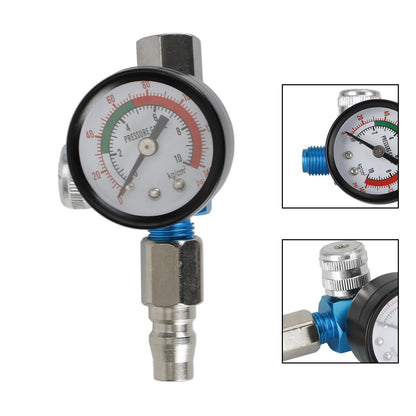 Blue Mini Air Regulator Valve Tool 1/4" Pressure Switch Gauge For Paint Gun