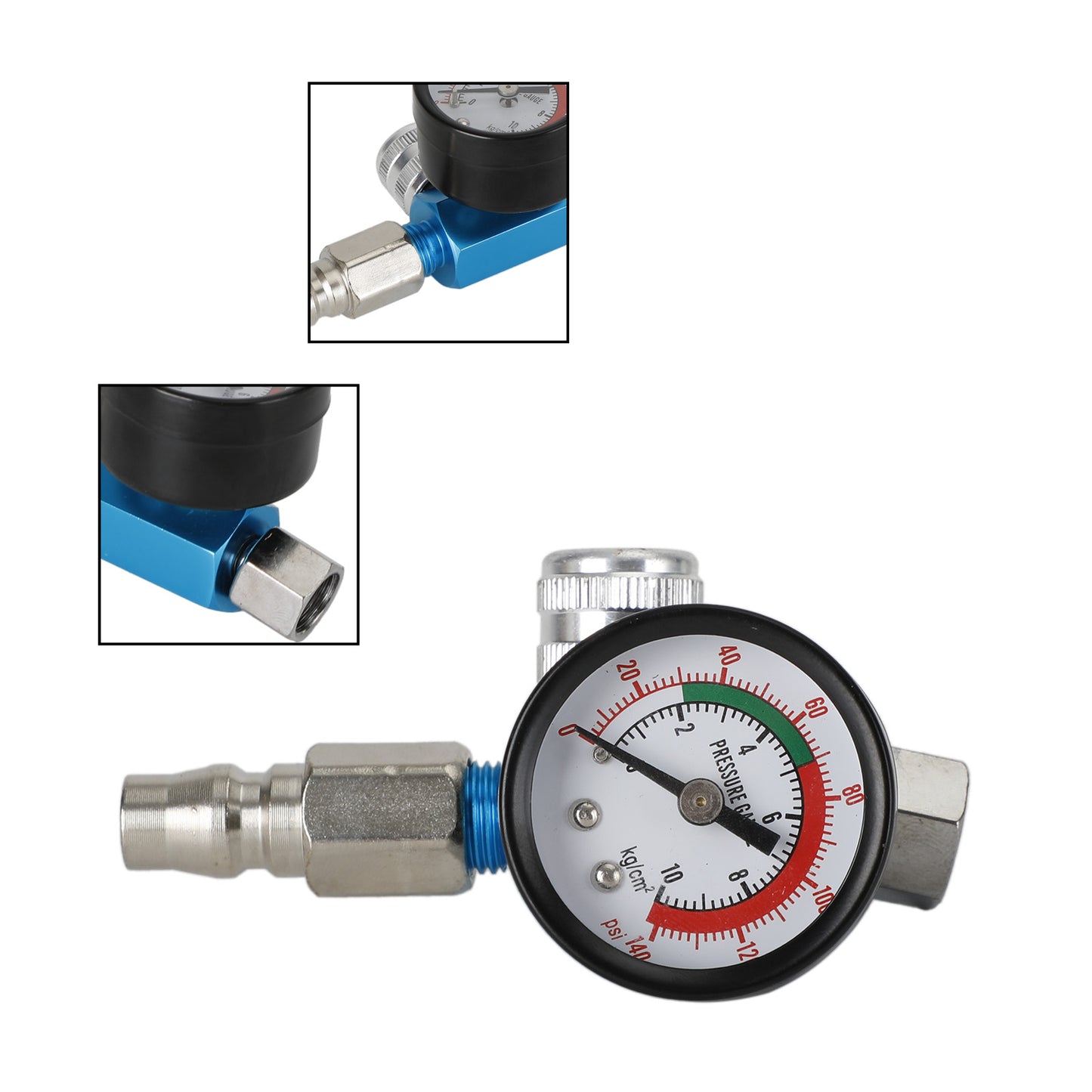 Blue Mini Air Regulator Valve Tool 1/4" Pressure Switch Gauge For Paint Gun