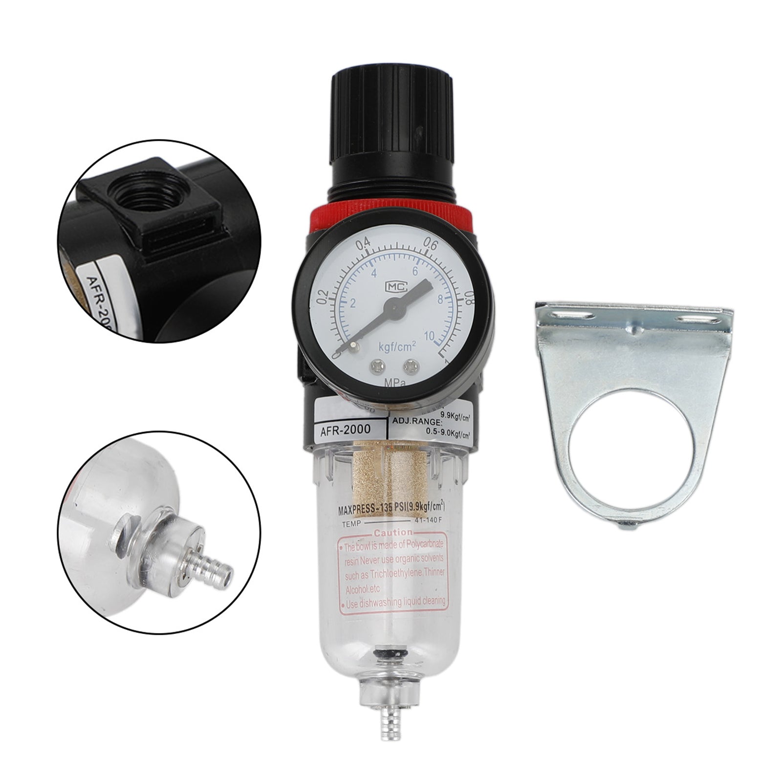 1/4" NPT Compressed Air Filter Regulator & Water Separator with Gauge for Air Compressor Lines