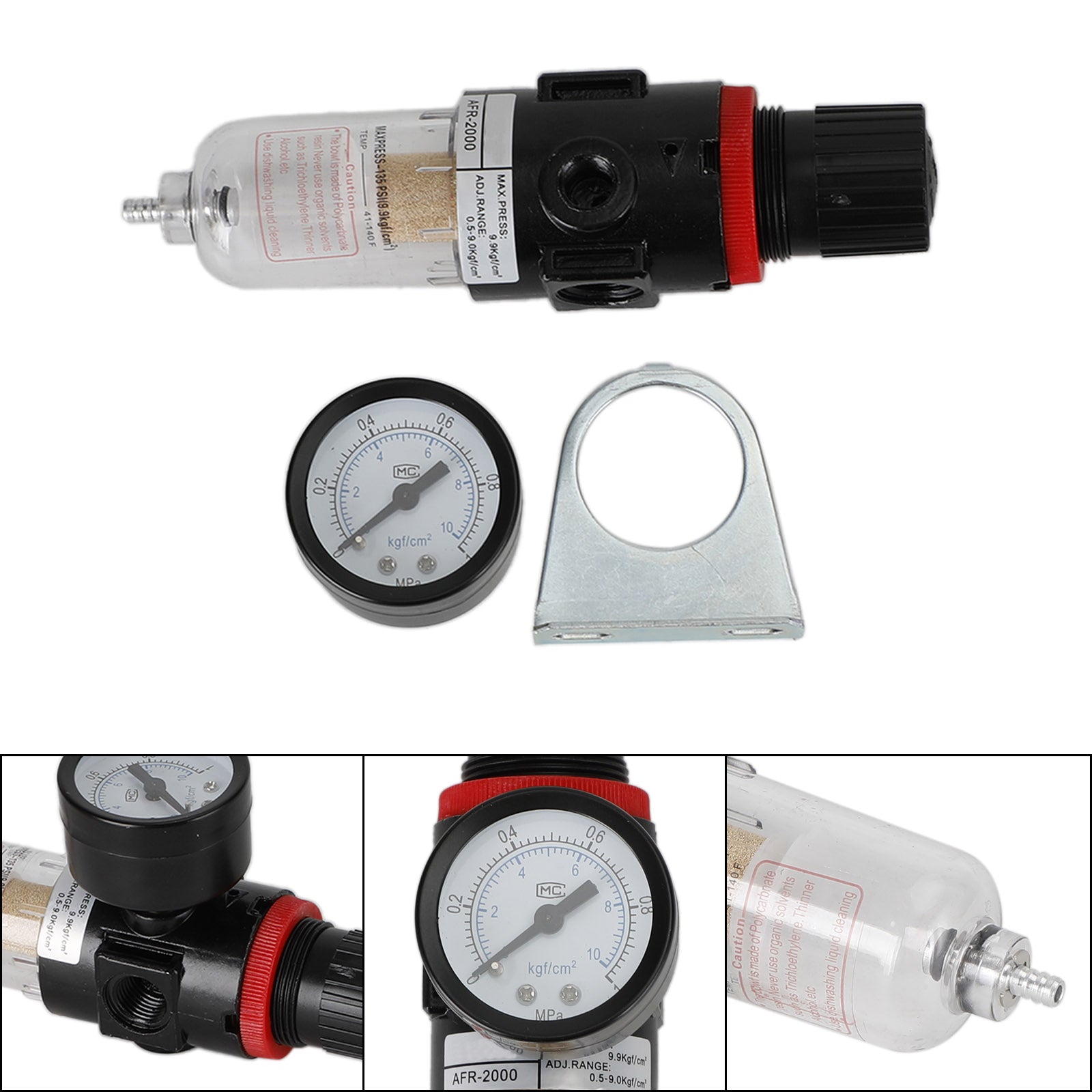 1/4" NPT Compressed Air Filter Regulator & Water Separator with Gauge for Air Compressor Lines