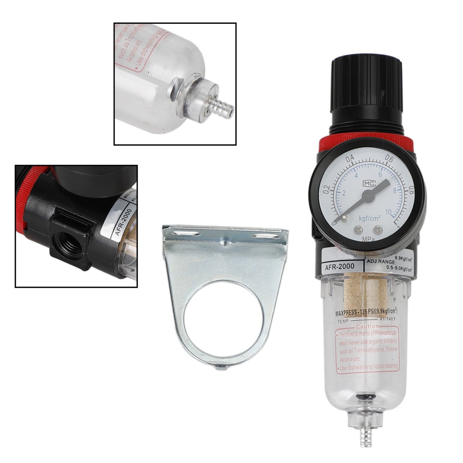 1/4" NPT Compressed Air Filter Regulator & Water Separator with Gauge for Air Compressor Lines