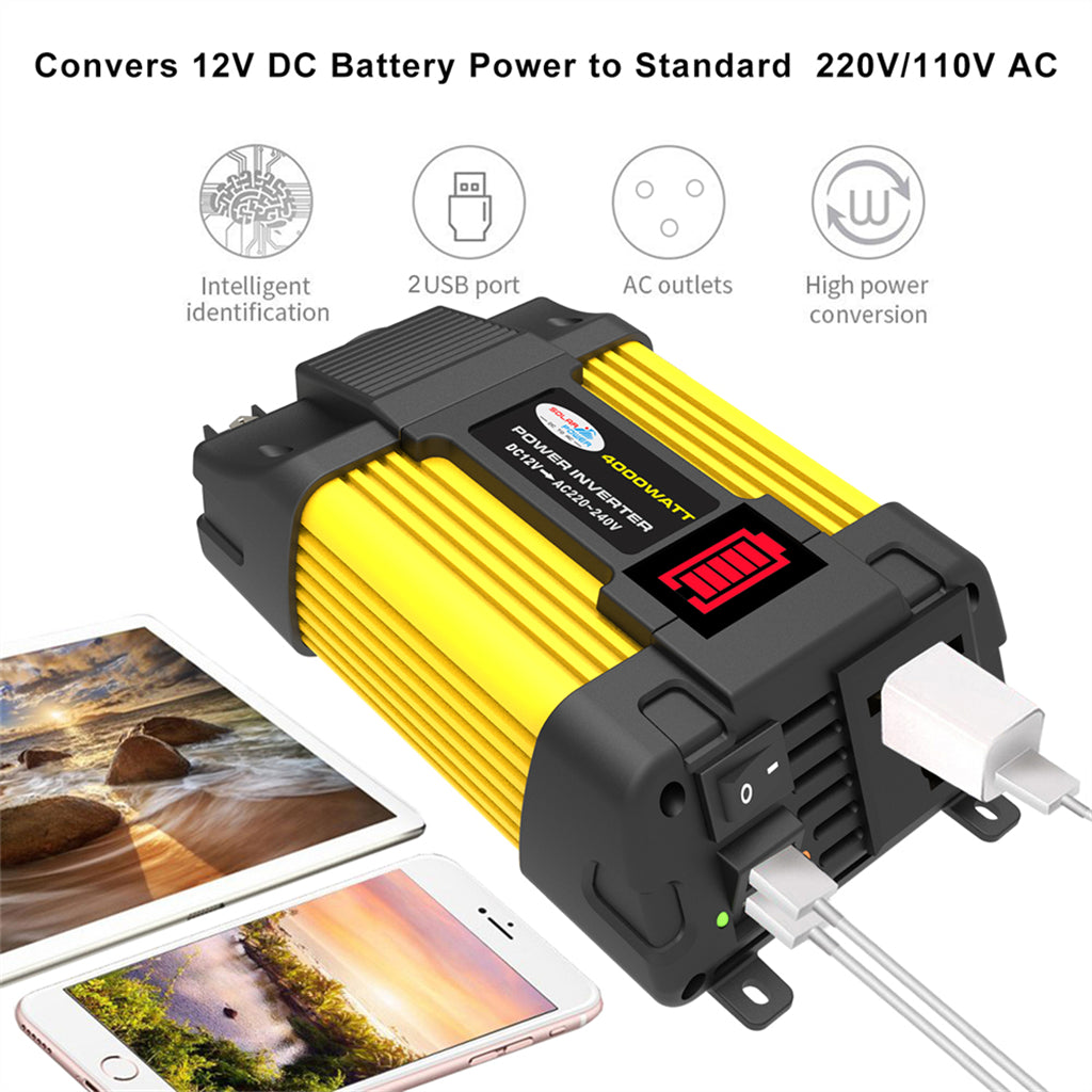 4000W Power Converter Inverter 12V 220V w LED Display Car Inverter Plug Adapter