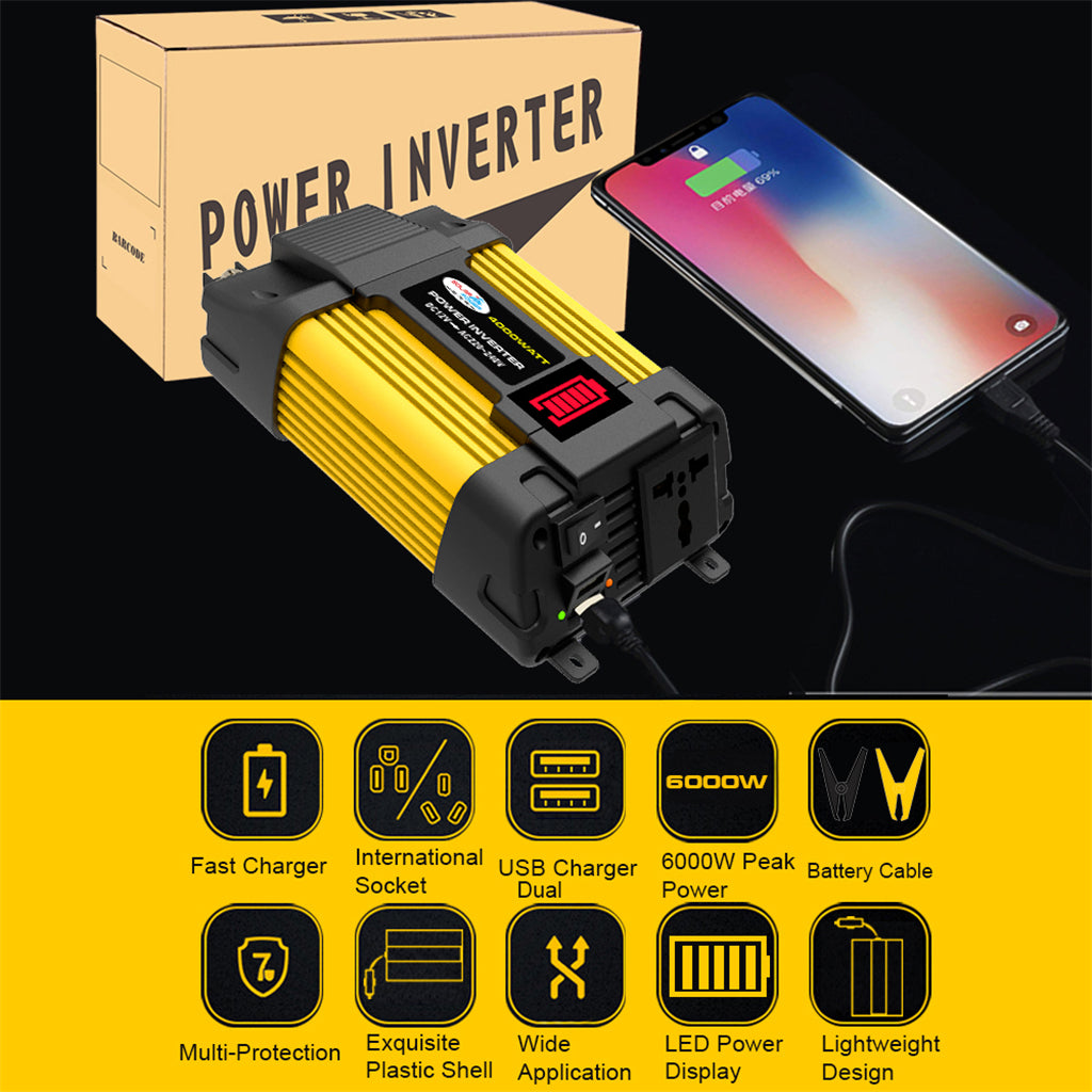 4000W Power Converter Inverter 12V 220V w LED Display Car Inverter Plug Adapter