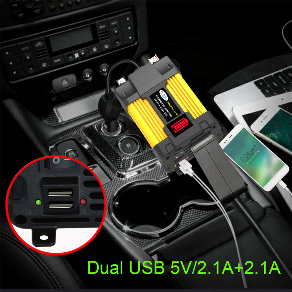 4000W Power Converter Inverter 12V 220V w LED Display Car Inverter Plug Adapter