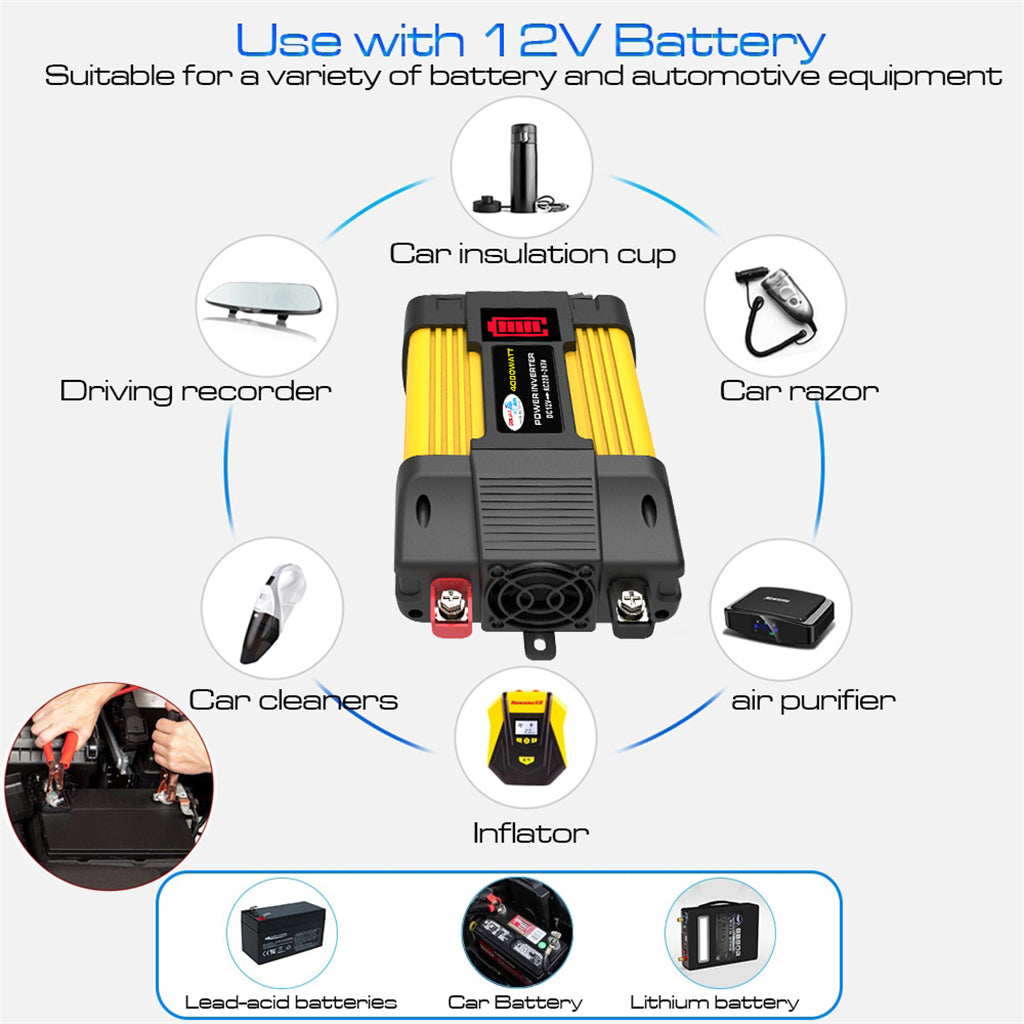 4000W Power Converter Inverter 12V 220V w LED Display Car Inverter Plug Adapter