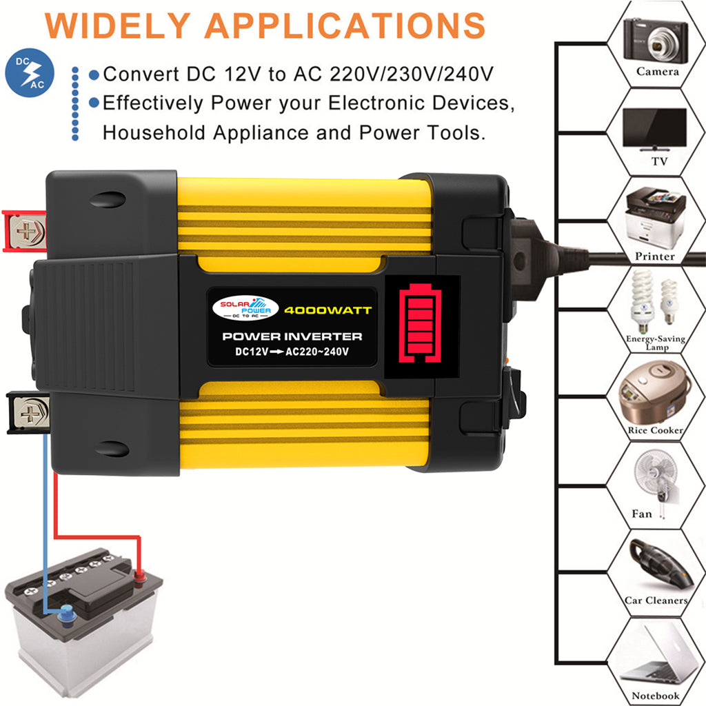 4000W Power Converter Inverter 12V 220V w LED Display Car Inverter Plug Adapter
