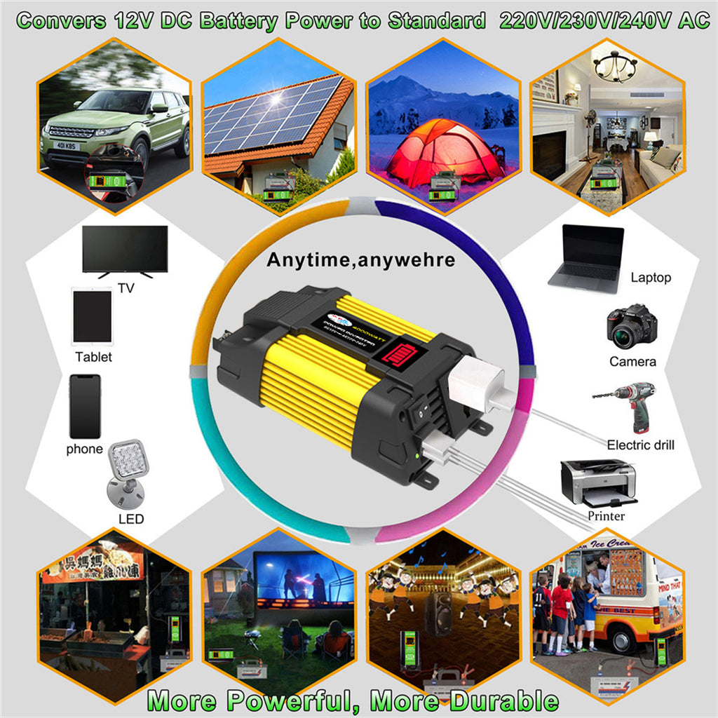 4000W Power Converter Inverter 12V 220V w LED Display Car Inverter Plug Adapter