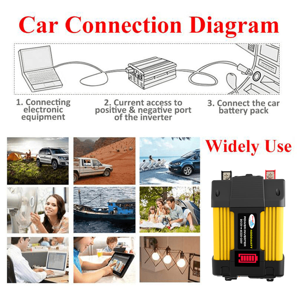 4000W Power Converter Inverter 12V 220V w LED Display Car Inverter Plug Adapter