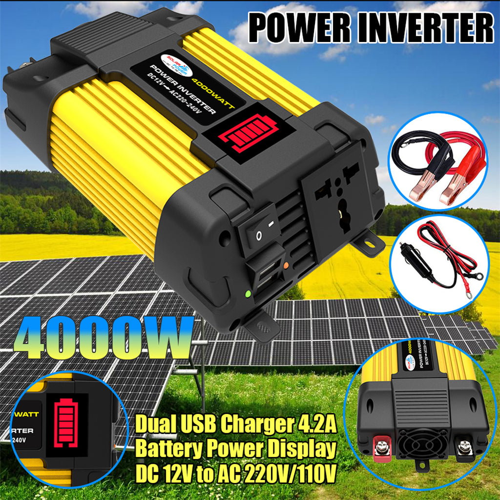 4000W Power Converter Inverter 12V 220V w LED Display Car Inverter Plug Adapter
