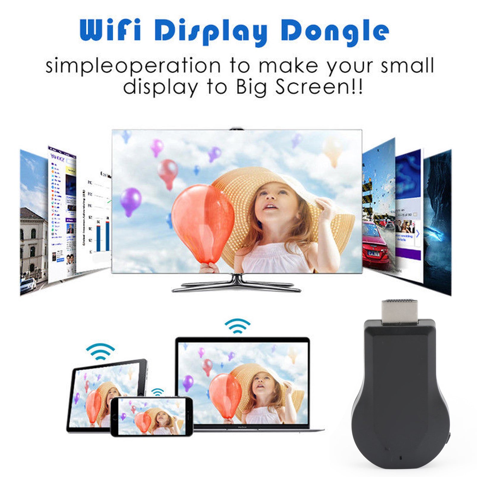 M100 4K Wireless HDMI Display Dongle, Supports Airplay, Miracast & DLNA for Screen Mirroring