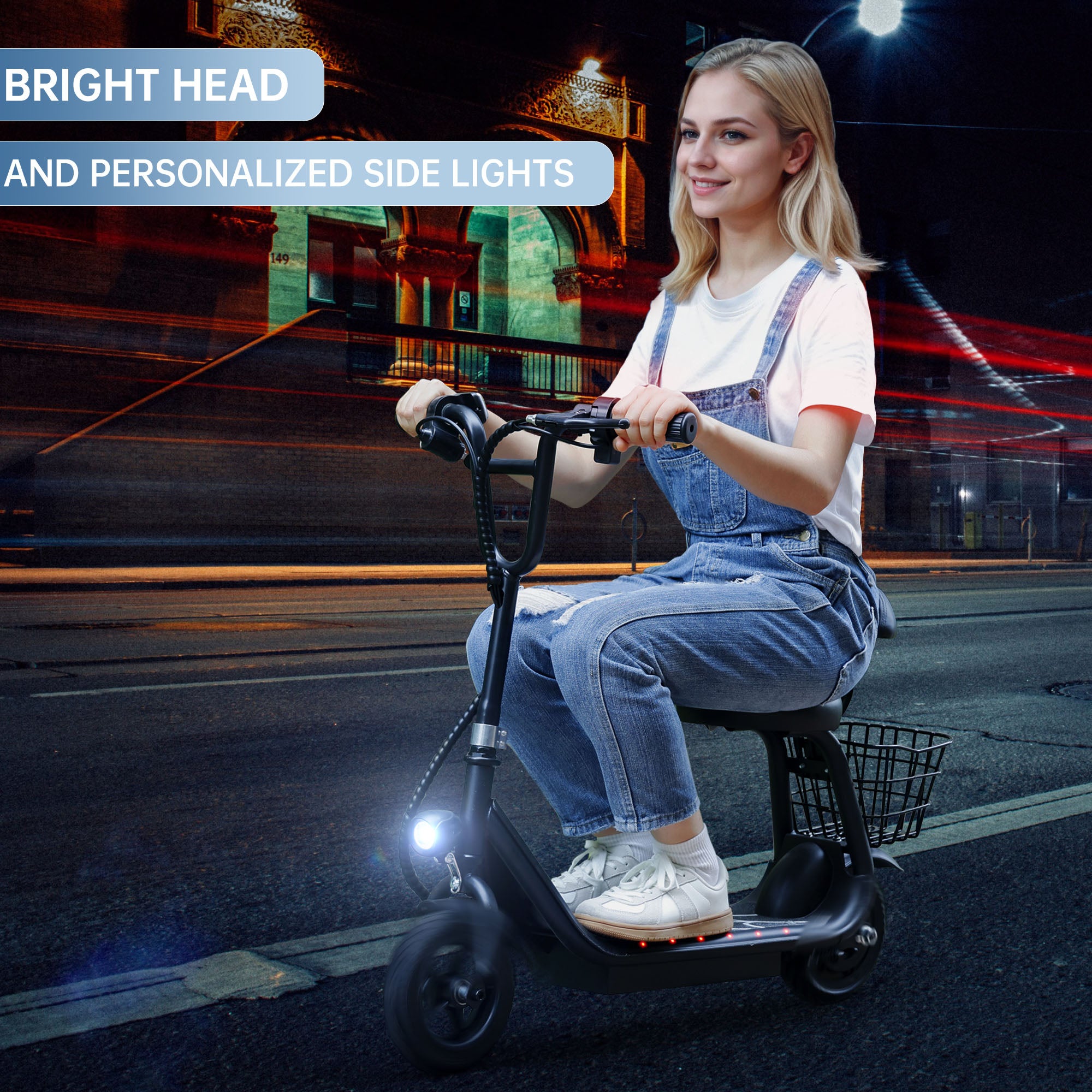 Electric Scooter with Seat for Kids Electric Scooter for Kids Ages 4-10 12.43-Mile Range Neon Lights 3-Speed Adjustable Up to 11 MPH