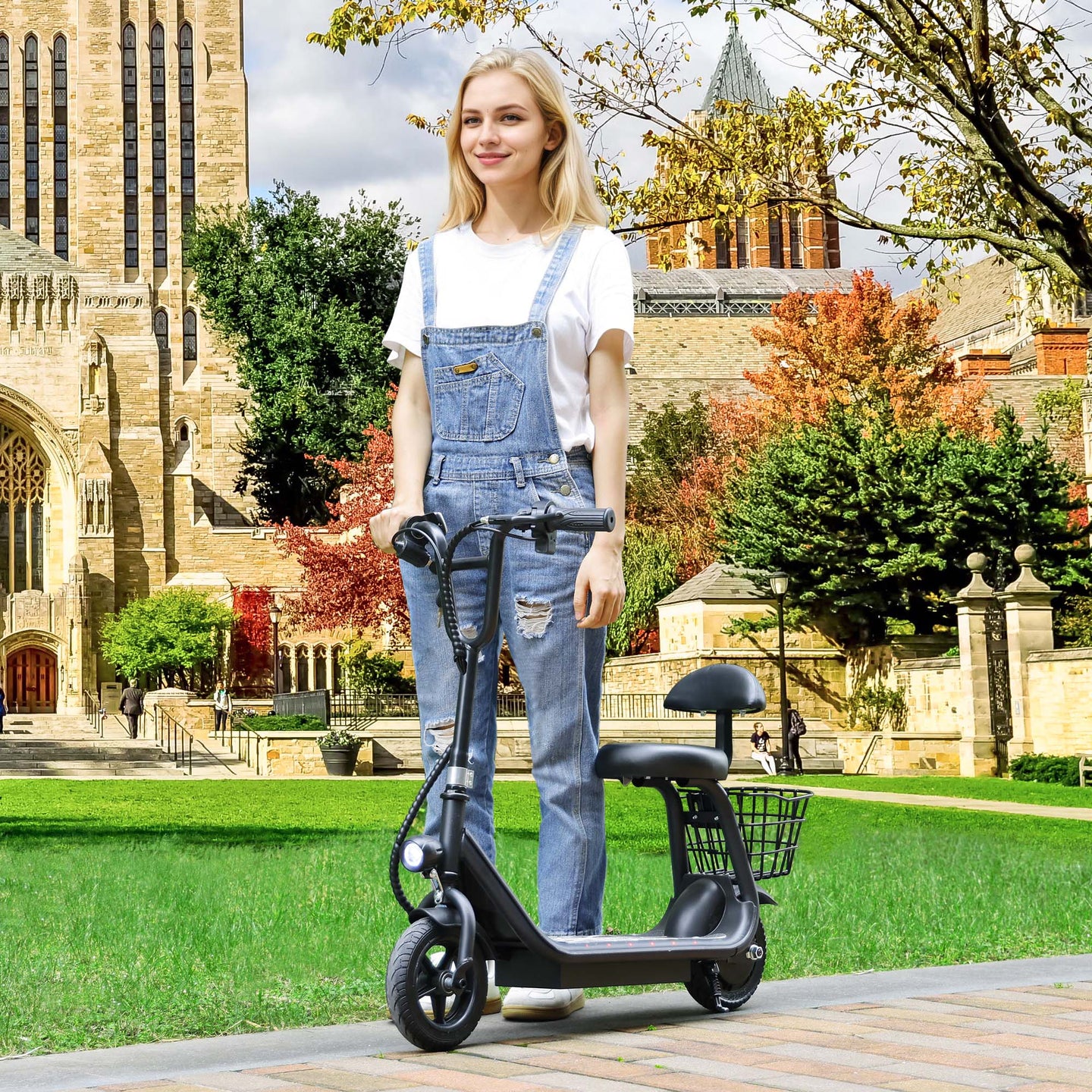 Electric Scooter with Seat for Kids Electric Scooter for Kids Ages 4-10 12.43-Mile Range Neon Lights 3-Speed Adjustable Up to 11 MPH