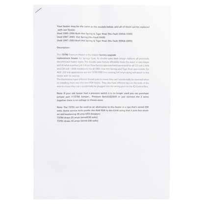 No-Fault Titanium Spa Heater for Hot Spring/Watkins/Caldera/Tiger River 73790-6KW