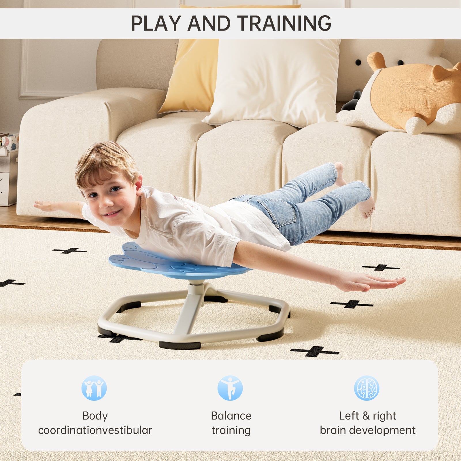 Sit+Spin 360° Sensory Spinning Seat Swivel Toy Kids elephant Wobble Chair Stool