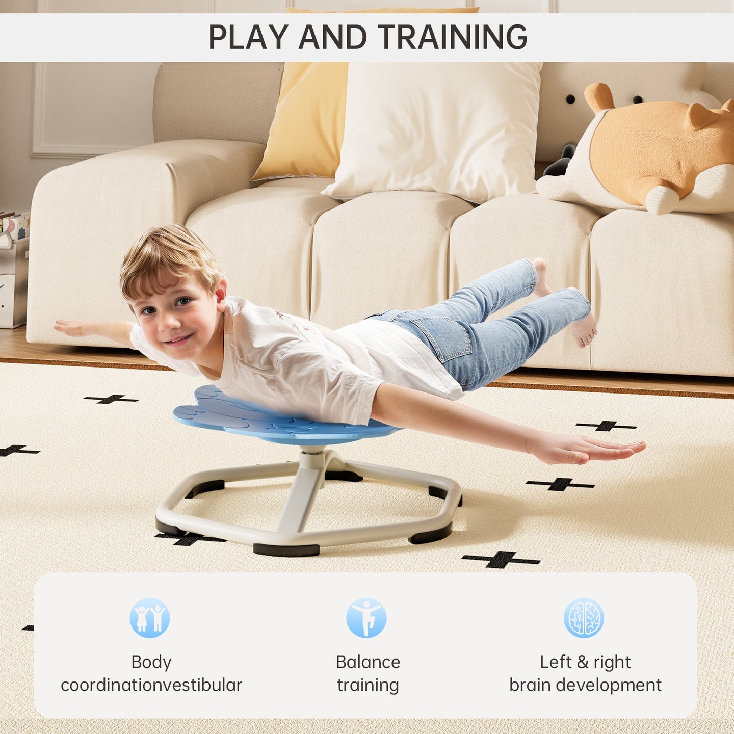 Sit+Spin 360° Sensory Spinning Seat Swivel Toy Kids elephant Wobble Chair Stool