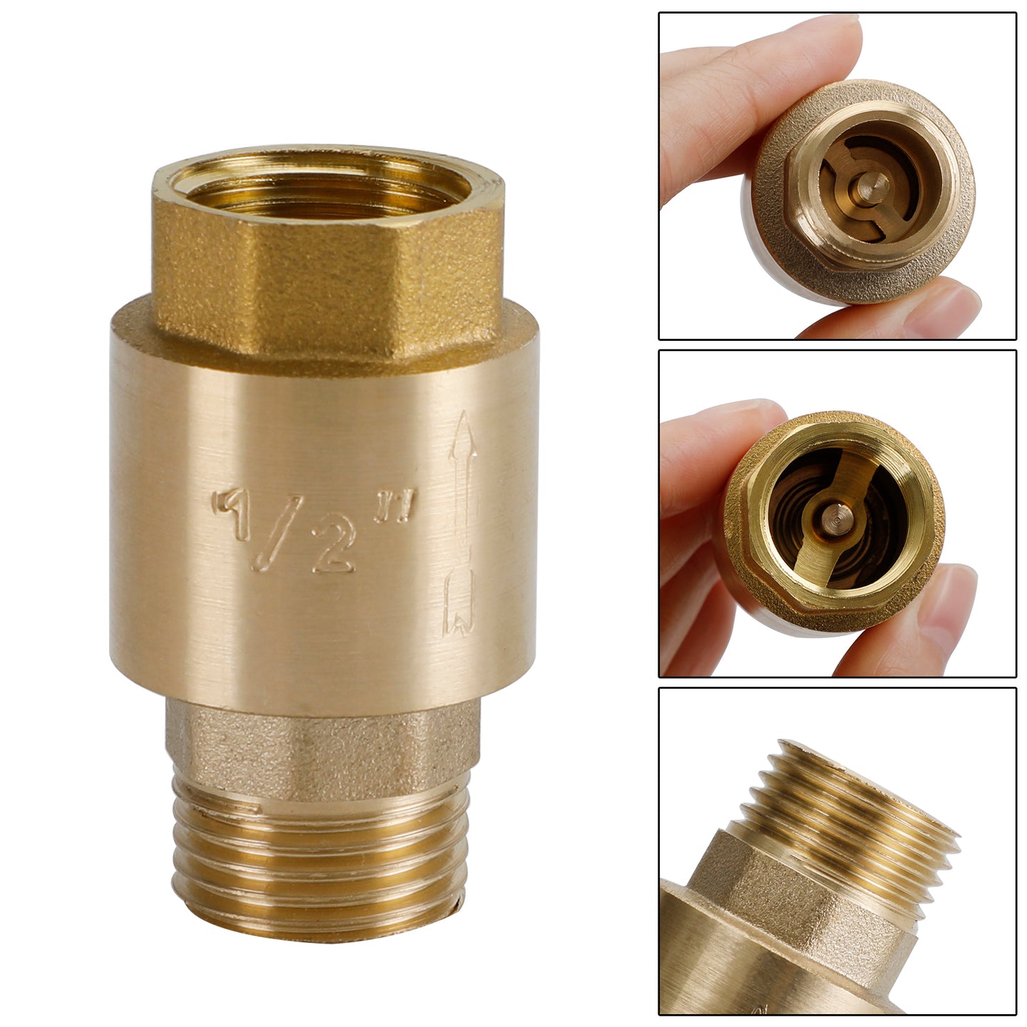 Brass Check Valve G1/2 51x30mm Male Female Thread Non-Return Backflow Prevention