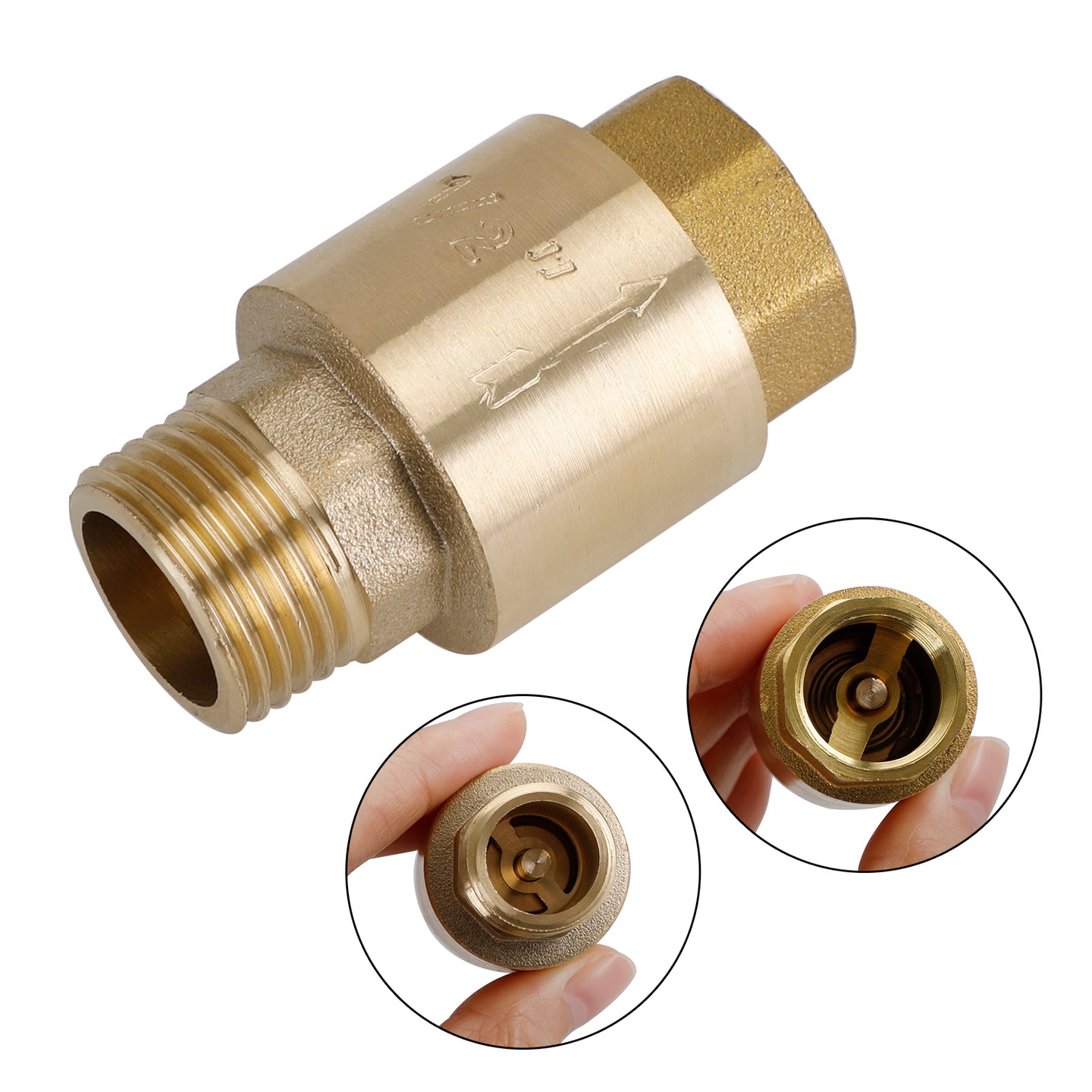 Brass Check Valve G1/2 51x30mm Male Female Thread Non-Return Backflow Prevention