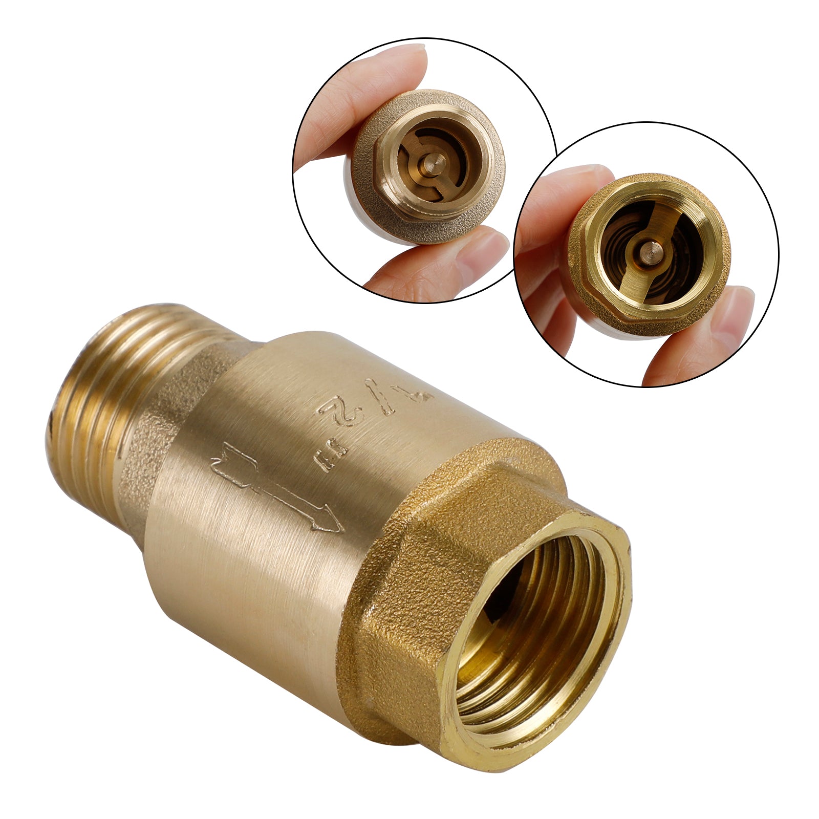 Brass Check Valve G1/2 51x30mm Male Female Thread Non-Return Backflow Prevention