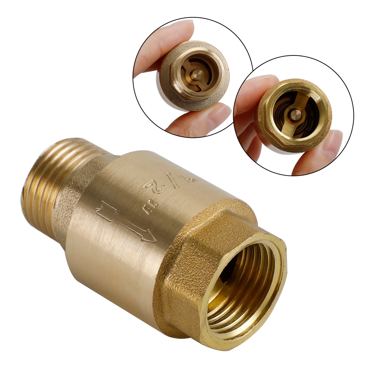 Brass Check Valve G1/2 51x30mm Male Female Thread Non-Return Backflow Prevention