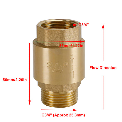 Brass Check Valve G1/2" G3/4" G1" M To F Thread Non-Return Backflow Prevention, G3/4"