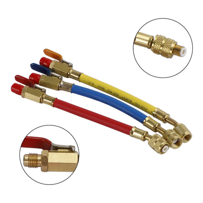 Charging Refrigeration Hose Air Condition HVAC 3Pcs R410A Ball Valves Set