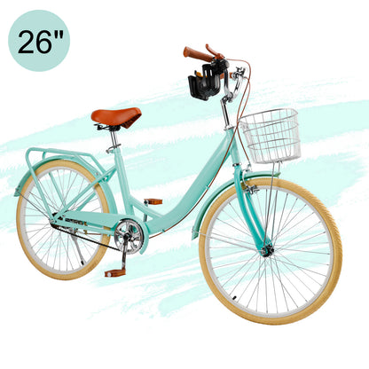 24/26 inch Women City Bicycle Beach Cruiser Bike with Basket & Rack